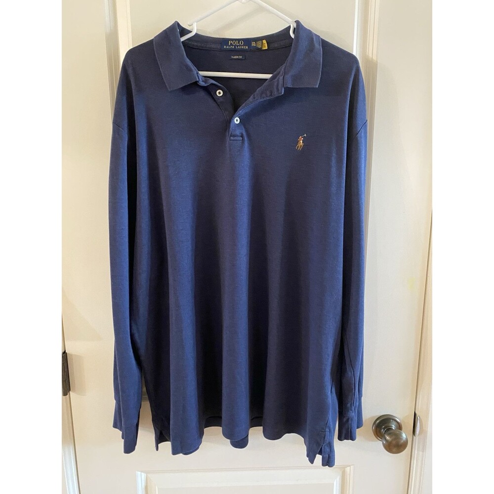 Polo Ralph Lauren Polo Shirt‎ Mens XXL Blue Classic Fit Flesh Pony Long Sleeve